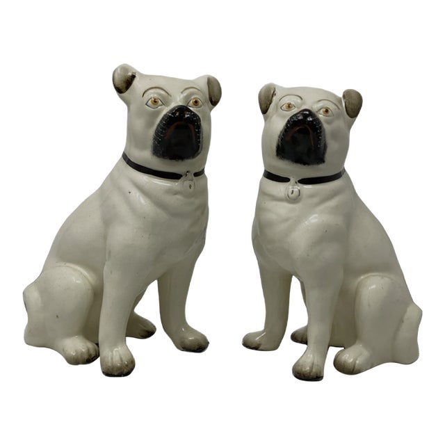 19th C Pair Large Staffordshire Pug Dogs For Sale