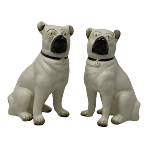 19th C Pair Large Staffordshire Pug Dogs