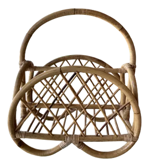 Vintage Pretzel Rattan Bamboo Magazine Rack Holder