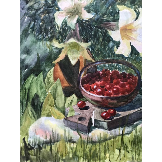 Watercolor Painting Flowers and Fruits Unknown Artist For Sale - Image 9 of 11