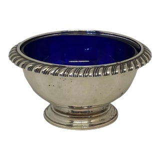 Mid 20th Century Gorham Sterling Holloware Master Salt With Cobalt Blue Glass Insert For Sale