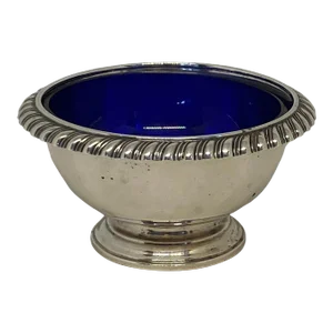 Mid 20th Century Gorham Sterling Holloware Master Salt With Cobalt Blue Glass Insert