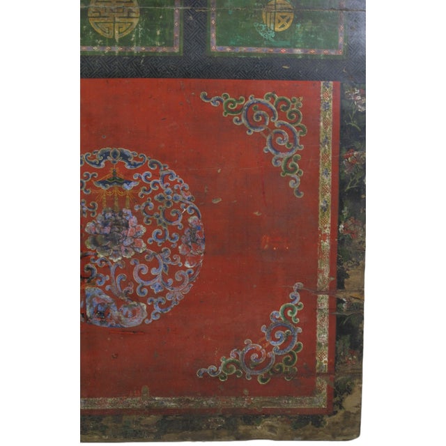 Red Hand Painted Flower Wreath Antique Gansu Tibetan Cabinet For Sale - Image 8 of 12