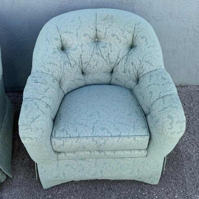 Textile Vintage Mid Century Tufted Button Club Chairs by Ethan Allen - A Pair For Sale - Image 7 of 11