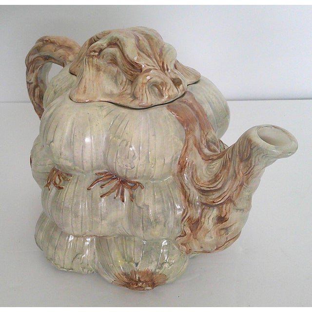 Ceramic Vintage Ceramic Garlic Bulb Face Tea Pot W/Lid Kitsch Farmhouse Eclectic Fun For Sale - Image 7 of 12