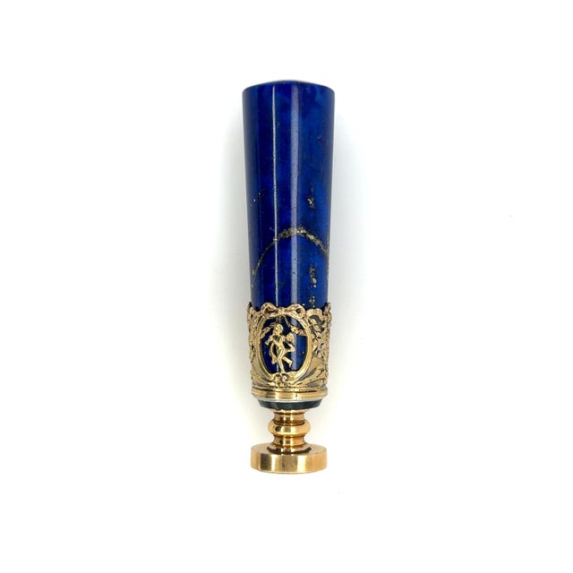 19th Century 18k Yellow Gold, Vermil Sterling Silver, Lapis & Blood Stone Wax Seal For Sale - Image 4 of 7