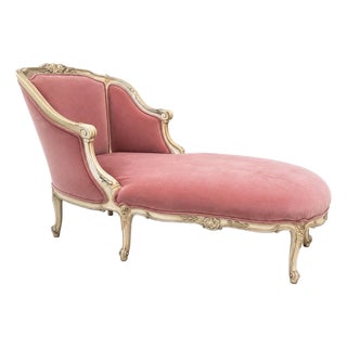 French Provincial Style Dusty Rose Velvet Chaise Lounge For Sale