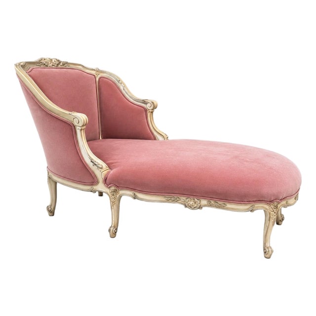 French Provincial Style Dusty Rose Velvet Chaise Lounge For Sale