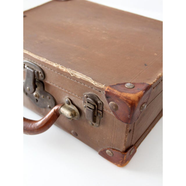 Vintage Miniature Leather Suitcase Travel Case For Sale - Image 9 of 15