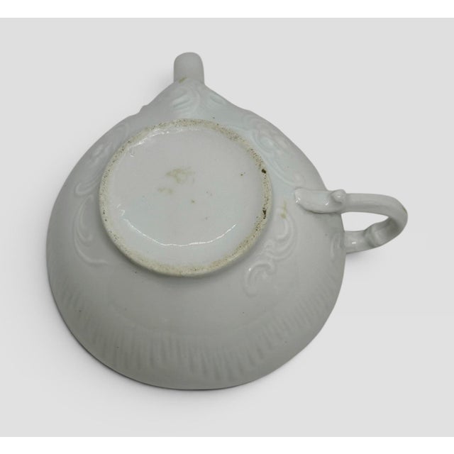 White Antique Victorian Porcelain Invalid Feeder With Floral Design and Gold Gilt Accents For Sale - Image 8 of 12