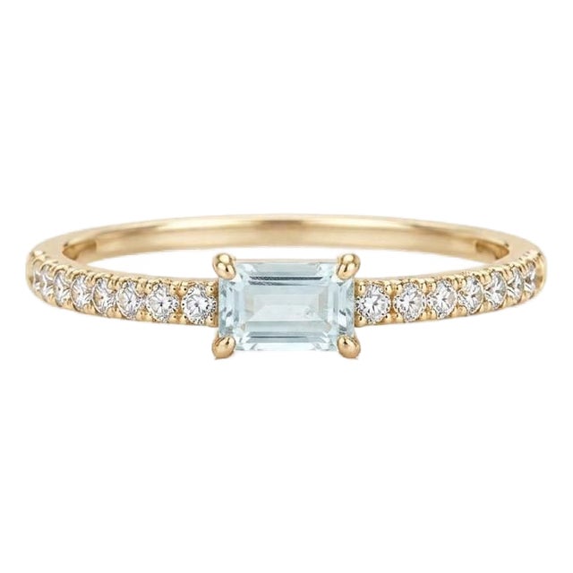 Dainty Aquamarine Stacking Ring | March Birthstone Ring | Wedding Engagement Ring Us 7 (All Sizes Available) For Sale