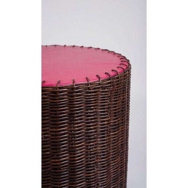 Woven side table, wicker and leather, by auste ost dimensions: w 40 x d 40 x h 50 cm materials: wicker, leather. The...
