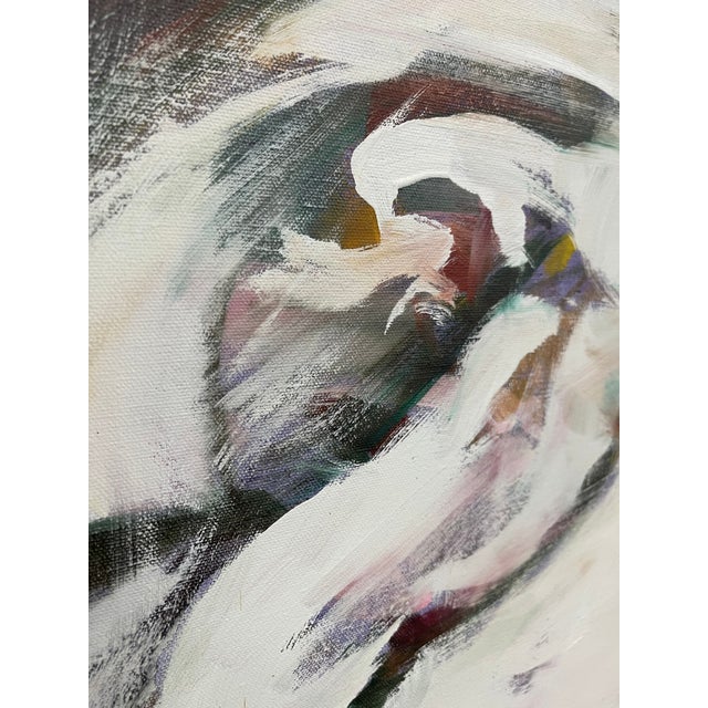 Large Contemporary Abstract Floral Painting on Canvas in Silver Frame, White Blossoms Still Life For Sale - Image 9 of 9