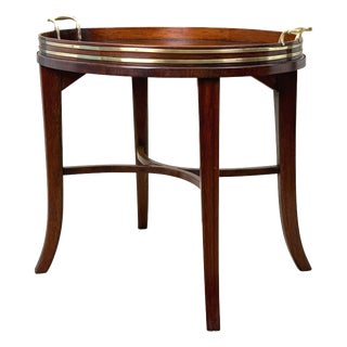 Georgian Mahogany Oval Tray on Stand with Brass Bound Decoration, 1800 For Sale