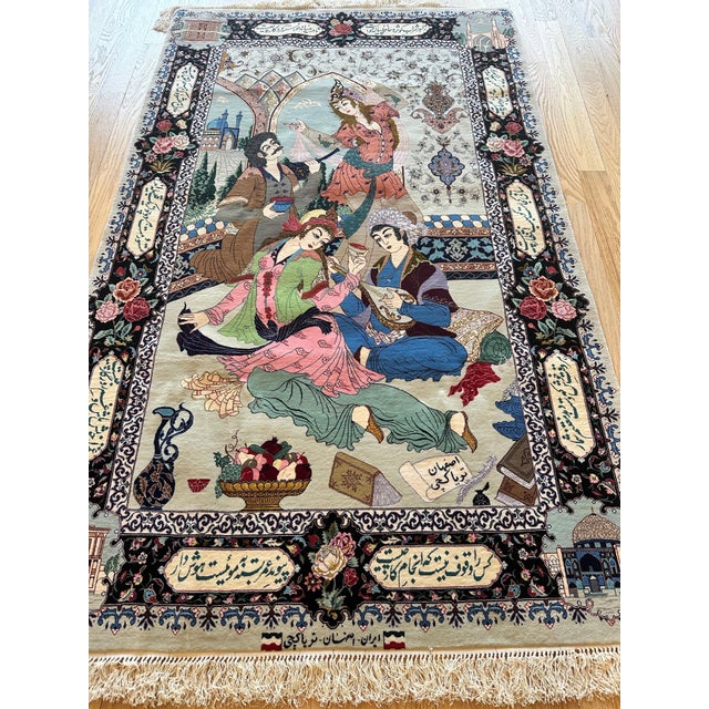 Mid-20thCentury Tabriz Pictorial Rug A Celebration of Love Poetry & Courtly Life For Sale - Image 10 of 17