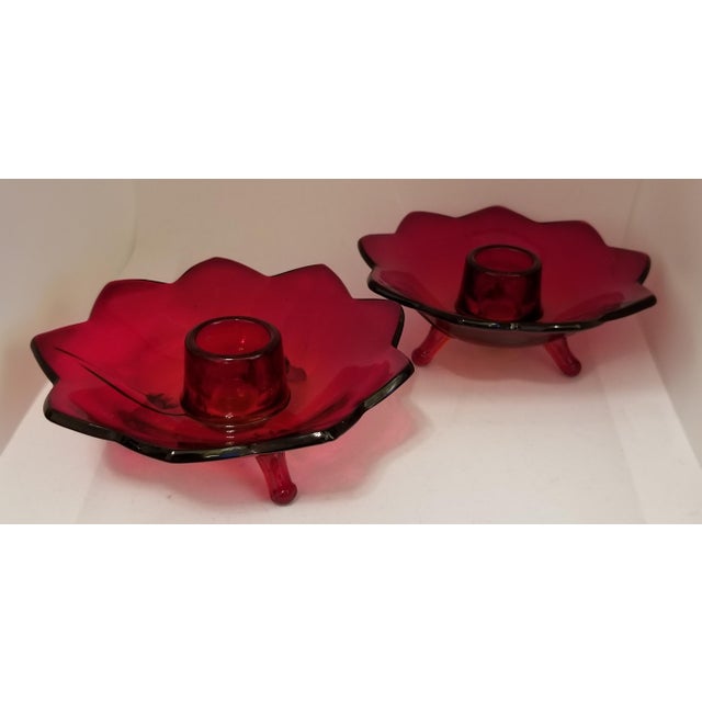 Vintage Fenton Depression Glass Lotus Ruby Red Amberina Footed Candle