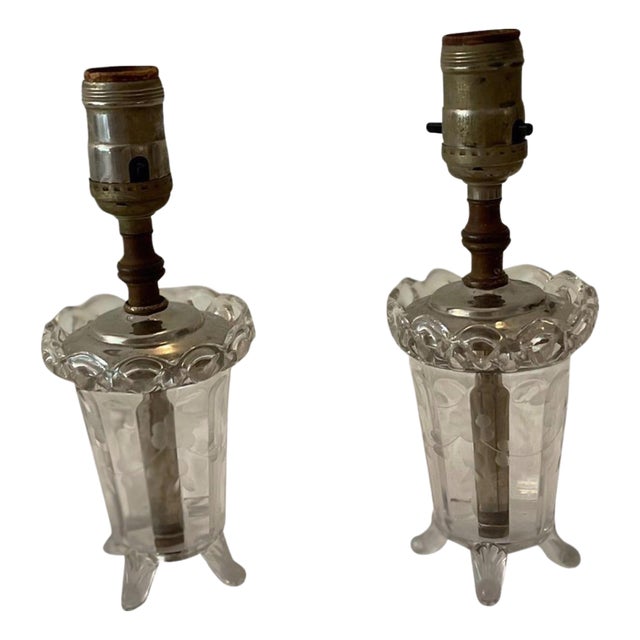 Petite Antique Glass Lamps - a Pair For Sale