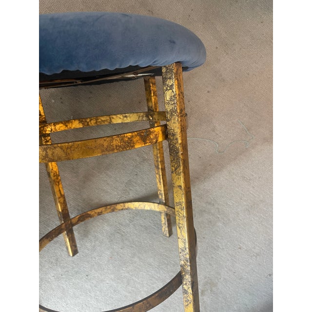 Italian Gilt Metal Vanity Stool, Blue Velvet Seat, Italy For Sale - Image 9 of 12