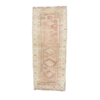 1970s Vintage Handmade Wool Cotton Turkish Beige Runner Rug For Sale