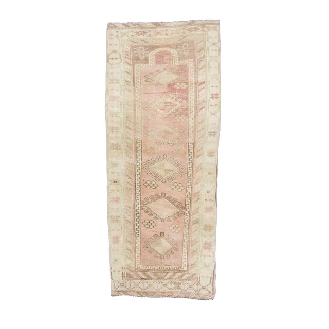 1970s Vintage Handmade Wool Cotton Turkish Beige Runner Rug For Sale