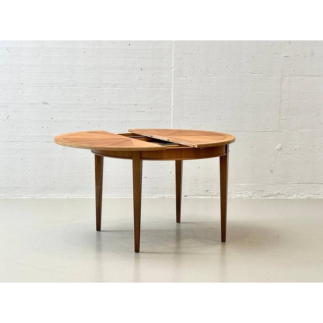 Wood Round Extendable Cherrywood Table with Star Veneer, 1950s For Sale - Image 7 of 16