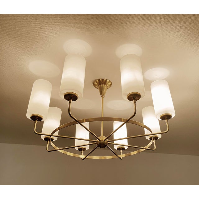 Large Vintage Italian Glass and Brass Chandelier, 1950s For Sale - Image 9 of 18