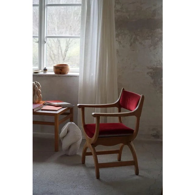 Mid-Century Armchair in Oak & Velvet Model Kurul attributed to Henning Kjærnulf, 1960s For Sale - Image 4 of 13