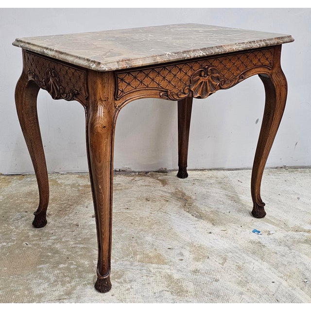 Wood George II Style Carved Mahogany and Breccia Capraia Marble Top Accent Table For Sale - Image 7 of 8