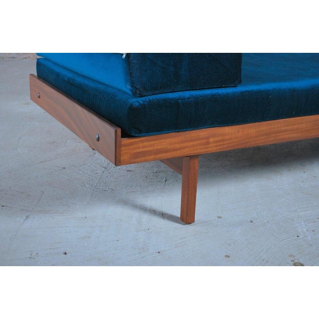 Wood Mid-Century Teak Daybed with Teal Velvet Cushions, 1960s For Sale - Image 7 of 13