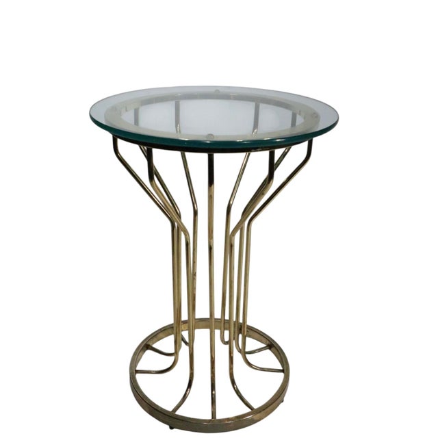 Hollywood Regency Brass and Glass End Stand Table C. 1980's For Sale - Image 11 of 12