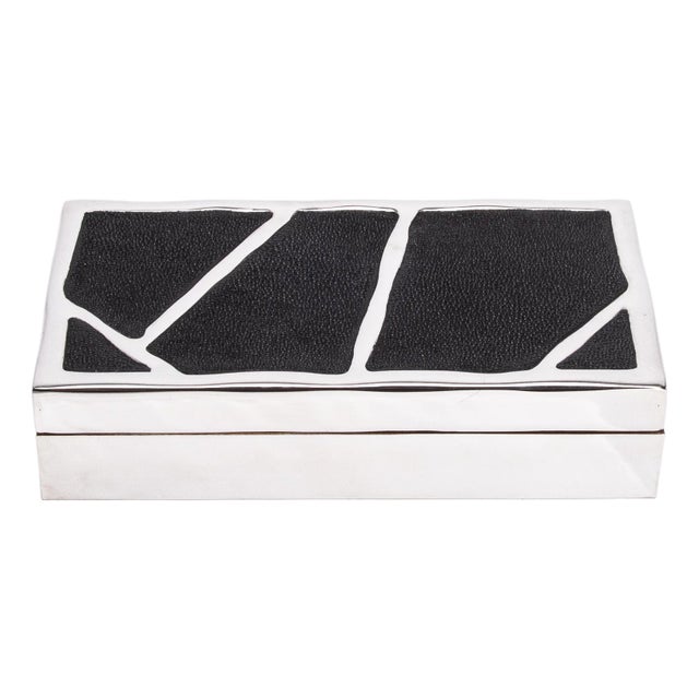 Modern Box in Black Shagreen With Polished Stainless Steel by R&y Augousti For Sale