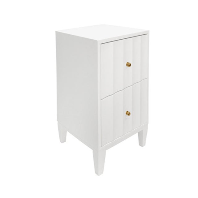 Contemporary Matthew Izzo Home Hammond Fluted Matte White Lacquer Two Drawer Side Table With Brass Knobs For Sale - Image 3 of 5