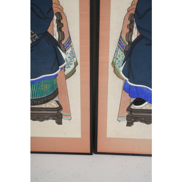 Blue Antique 66" Tall Chinese Ancestral Painted Portraits, a Pair For Sale - Image 8 of 12