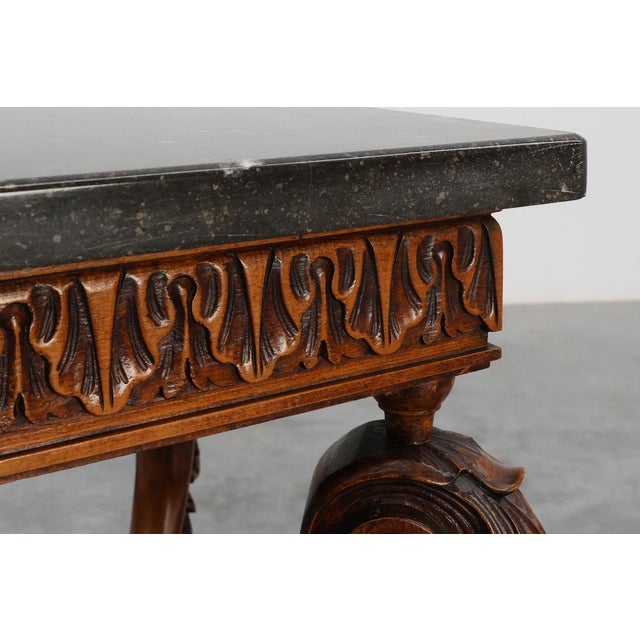 Wood Napoleon III Style Carved Walnut Side Table with Bluestone Top, France, 1900s For Sale - Image 7 of 15
