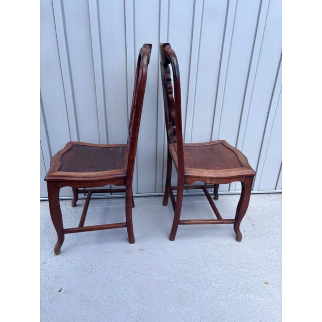 Chinese Early 20th Century Antique Pair of Chinese Solid Rosewood Side Chairs For Sale - Image 3 of 12