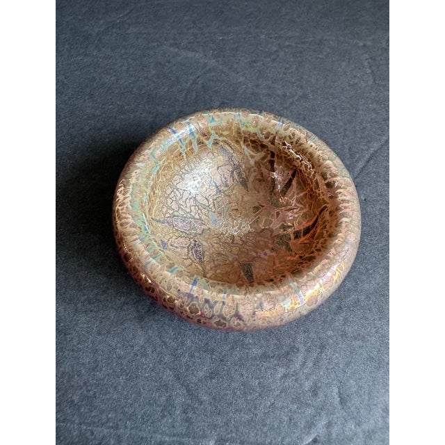 2000 - 2009 Vintage Art Glass Bowl Iridescent Crackle Red Gold Barovier Style Votive Holder For Sale - Image 5 of 10