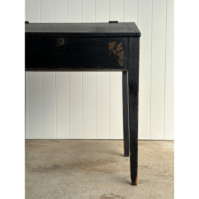 Black Antique Early American Painted Slant-Front Desk For Sale - Image 8 of 17