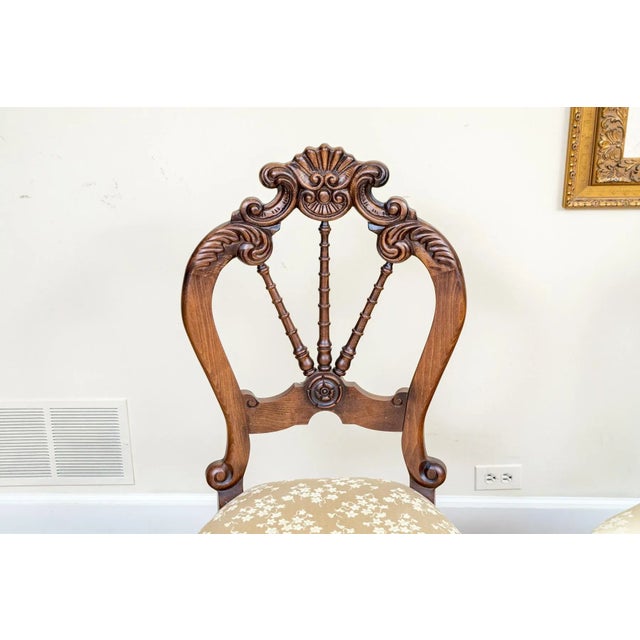 Late 20th Century Vintage Upholstered Carved Hall Chairs—A Pair For Sale - Image 4 of 12