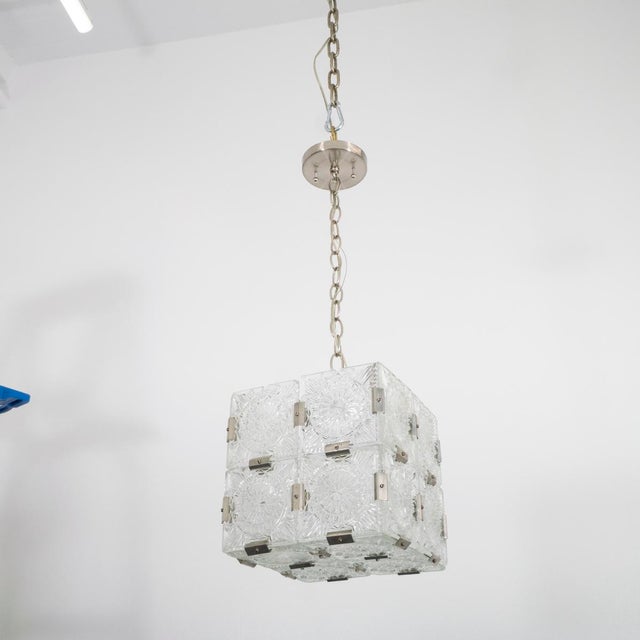 Molded glass tile chandelier with nickel clip details by Kamenicky Senov. UL certified.