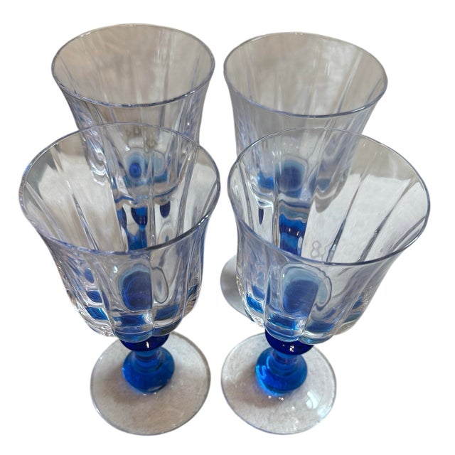 Blue 20th Century Tiffin Crystal Wine Glasses With Cobalt Stems - A Set of 4 For Sale - Image 8 of 8