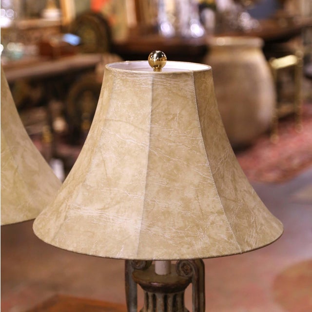 Metal Pair of Mid-Century Italian Neoclassical Painted Urn Form Table Lamps For Sale - Image 7 of 10