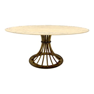 Modern Kreiss Trieste Collection 60" Round Travertine & Wrought Iron Center or Dining Table For Sale