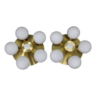 Mid-Century Brass Flush Mount Lights, 1970s, Set of 2 For Sale