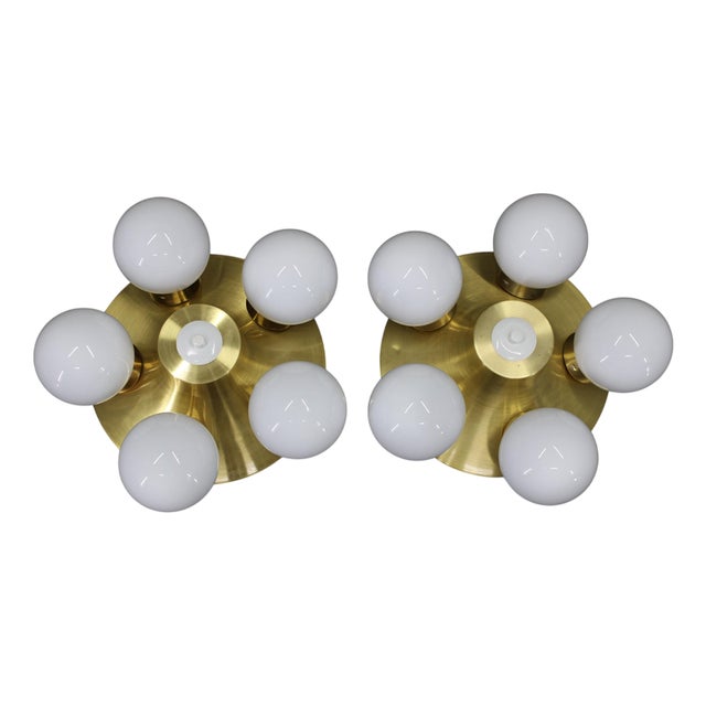 Mid-Century Brass Flush Mount Lights, 1970s, Set of 2 For Sale