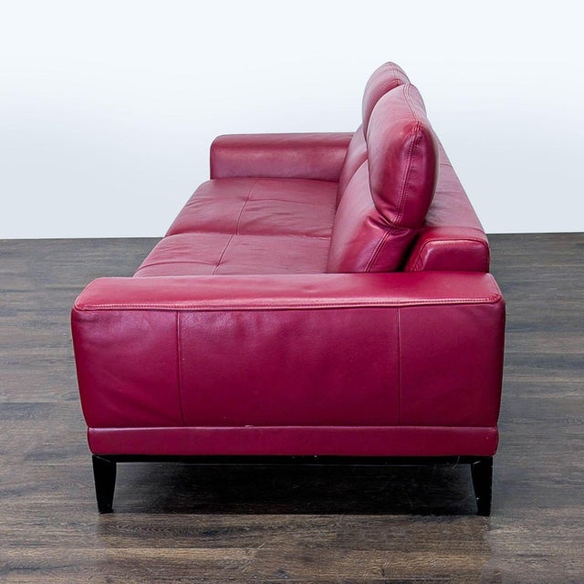 2000 - 2009 Modern Red Leather 3-Seat Sofa With Cushioned Armrests For Sale - Image 5 of 12
