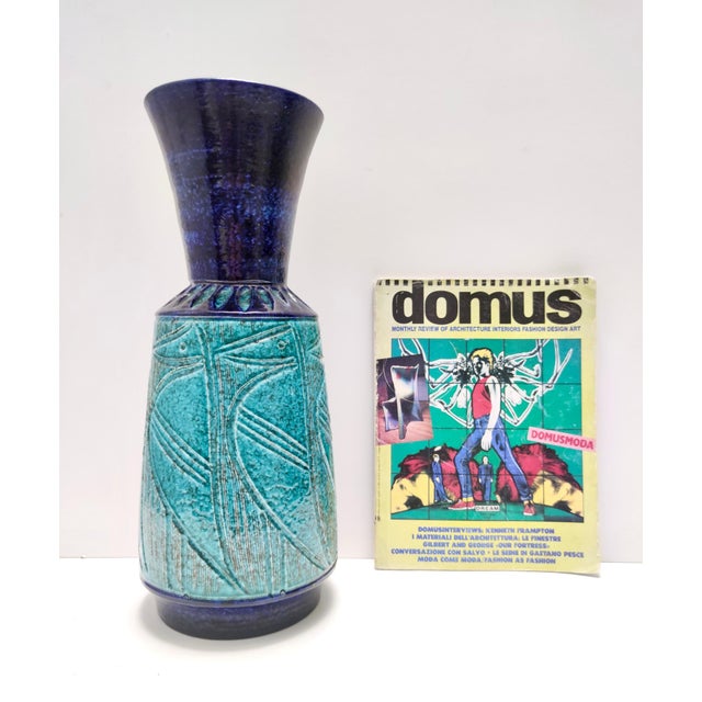Postmodern Blue and Teal Ceramic Vase in the style of Bitossi, 1960s For Sale - Image 12 of 14