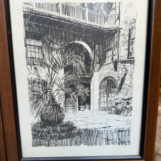 Vintage Mid Century Modern 1960s Don Davey New Orleans French Quarter Framed Prints - Set of 3 For Sale - Image 4 of 5