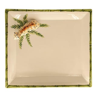 Les Ottomans Handpainted Bamboo & Leopard Serving Tray For Sale