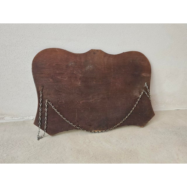 1930s Vintage Beveled Glass Mirror on Wooden Base with Hanging Chain, 1930s For Sale - Image 5 of 8