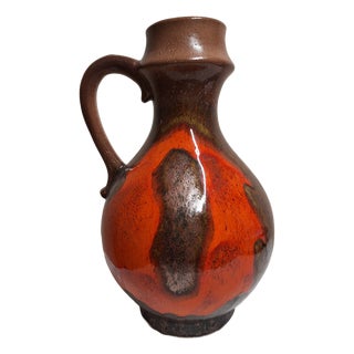 Vintage German Ceramic Vase 275/35 in the Shape of Jug with Handles with Orange-Brown Metallic Glaze, 1970s For Sale